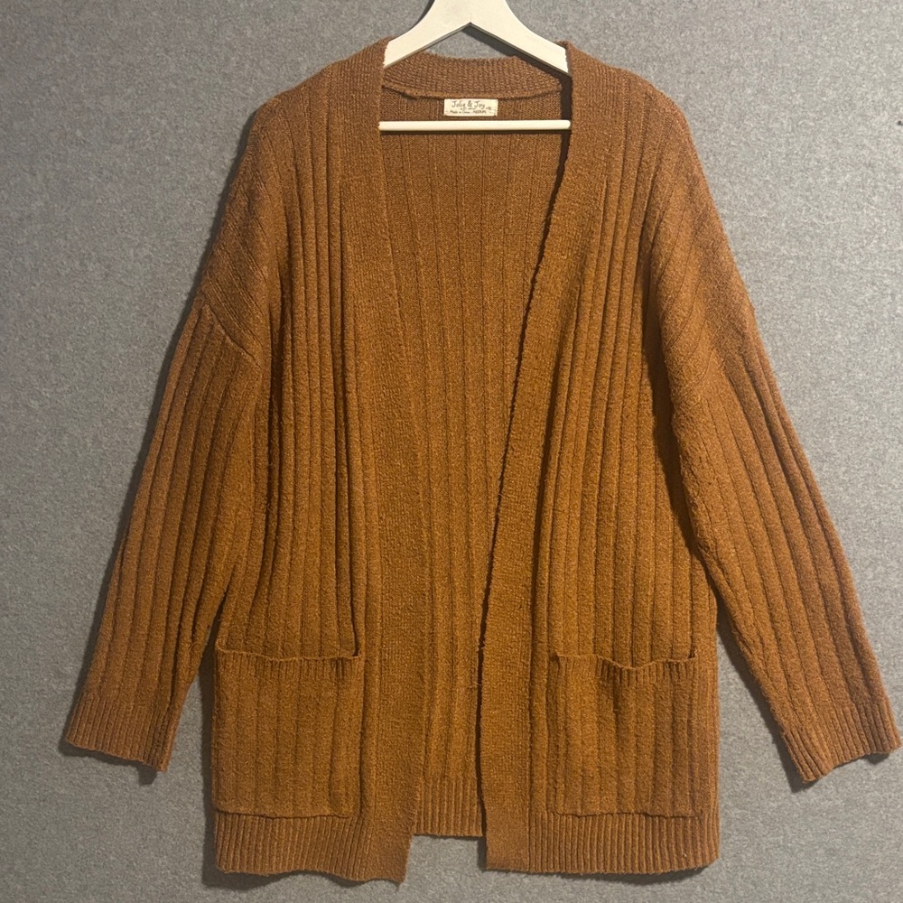 Jolie & Joy Cozy Open Front Oversized Ribbed Drop Sleeve Cardigan M Camel